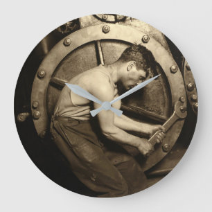 The Steamfitter by Lewis Hine Large Clock