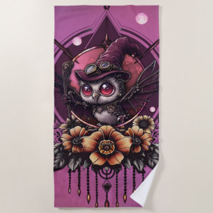 The Steampunk Owl: Guardian of Secrets. Beach Towel