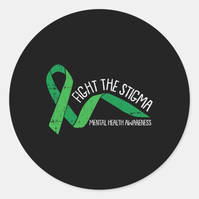 The Stigma Mental Health Awareness Green Ribbon  Classic Round Sticker (Front)
