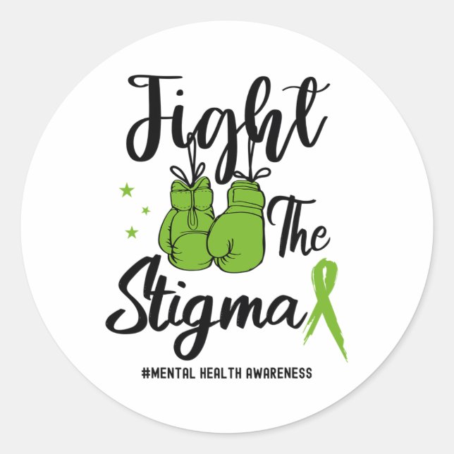 The Stigma Mental Health Awareness May Green Ribbo Classic Round Sticker (Front)