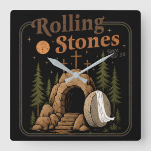 The Stone Was Rolled Away He Is Alive Easter Square Wall Clock