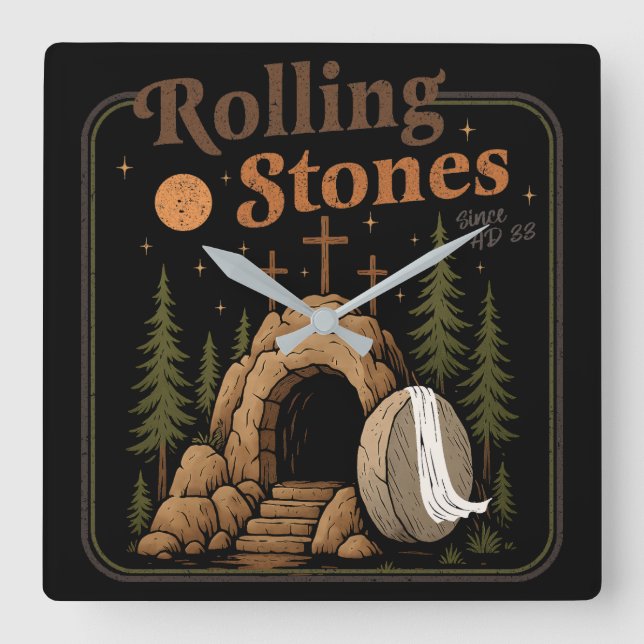 The Stone Was Rolled Away He Is Alive Easter Square Wall Clock (Front)