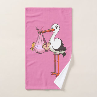 The stork and baby girl hand towel