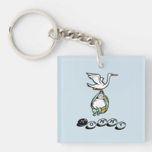 The Stork Carries a Baby Boy Key Ring