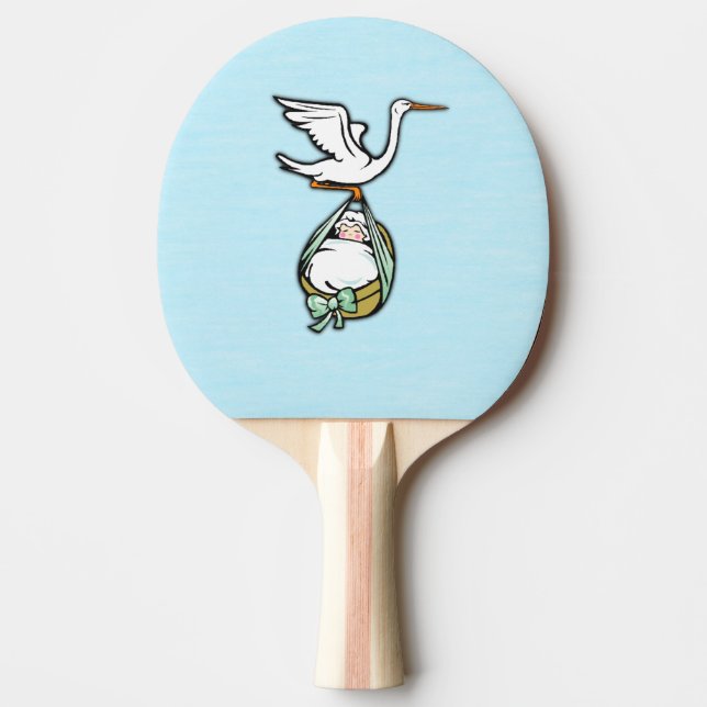 The Stork Carries a Baby Boy Ping Pong Paddle (Front)