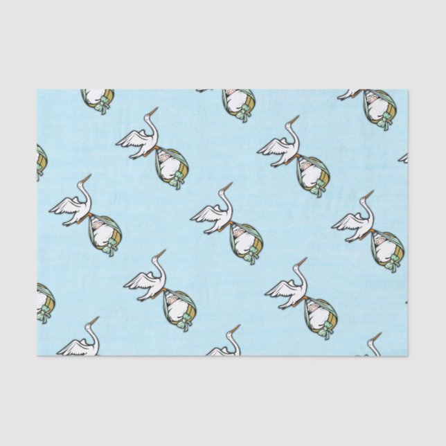 The Stork Carries a Baby Boy Tissue Paper (Front)