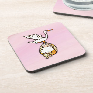 The Stork Carries a Baby Girl Beverage Coaster