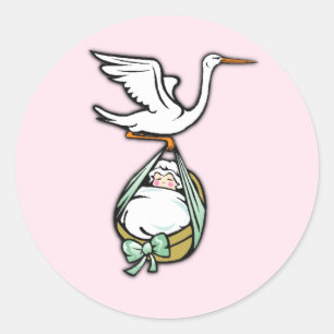 The Stork Carries a Baby Girl Classic Round Sticker