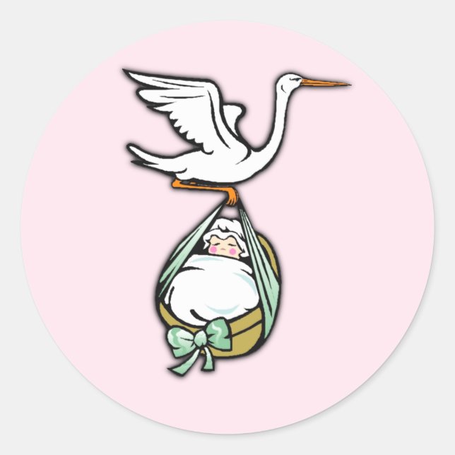 The Stork Carries a Baby Girl Classic Round Sticker (Front)
