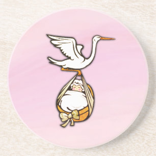 The Stork Carries a Baby Girl Coaster