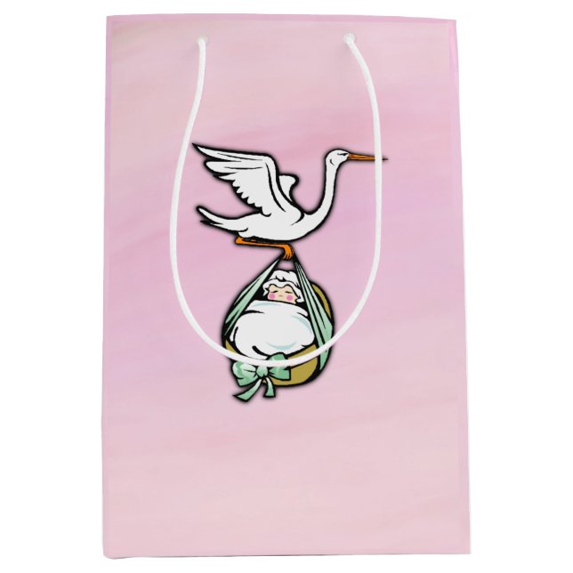 The Stork Carries a Baby Girl Medium Gift Bag (Front)