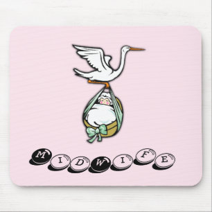 The Stork Carries a Baby Girl with Midwife Mouse Mat