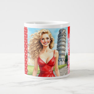 The Story of Pisa Tower, Romantic Vacation Large Coffee Mug