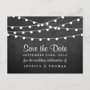 The String Lights On Chalkboard Wedding Collection Announcement Postcard