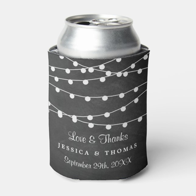 The String Lights On Chalkboard Wedding Collection Can Cooler (Can Front)