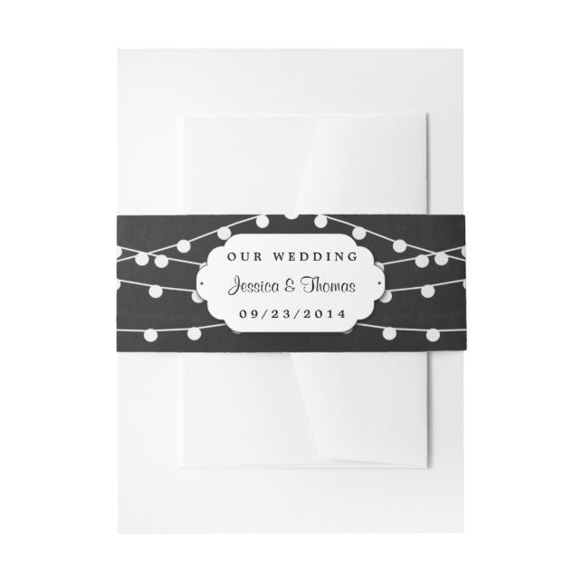 The String Lights On Chalkboard Wedding Collection Invitation Belly Band (Front Example)
