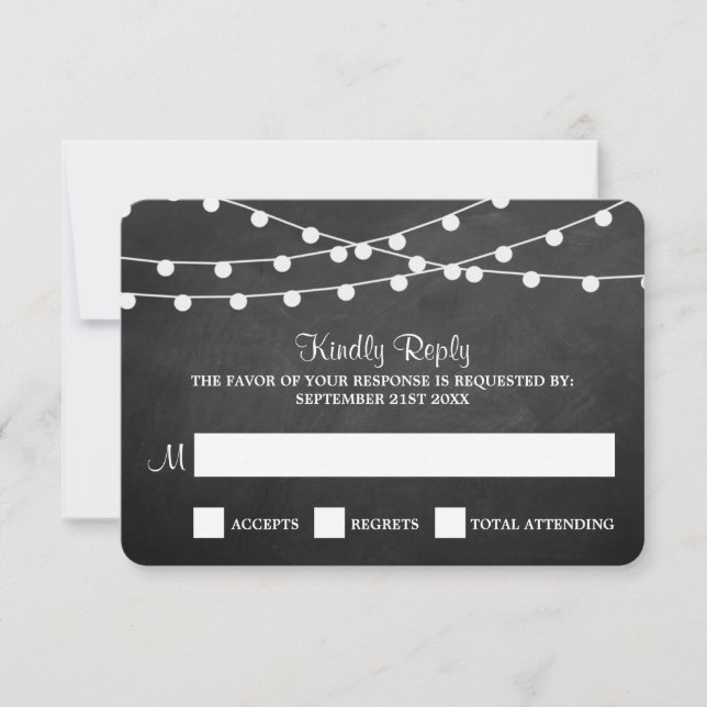 The String Lights On Chalkboard Wedding Collection RSVP Card (Front)
