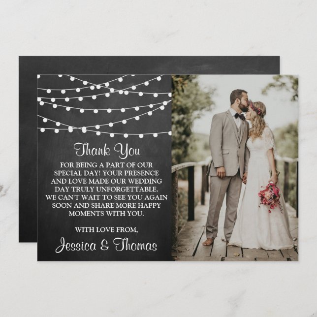 The String Lights On Chalkboard Wedding Collection Thank You Card (Front/Back)