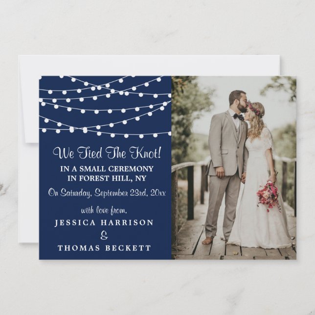 The String Lights On Navy Blue Wedding Collection Announcement (Front)