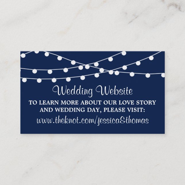 The String Lights On Navy Blue Wedding Collection Enclosure Card (Front)