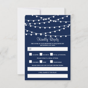 The String Lights On Navy Blue Wedding Collection RSVP Card