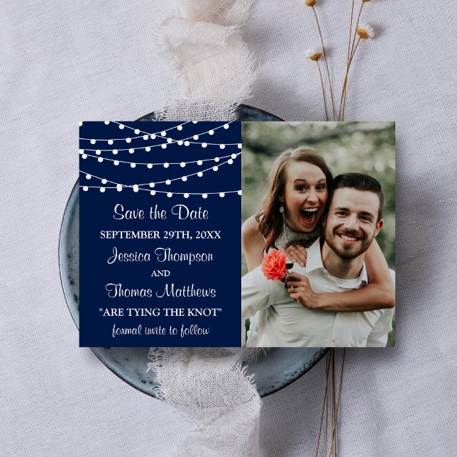 The String Lights On Navy Blue Wedding Collection Save The Date (Creator Uploaded)