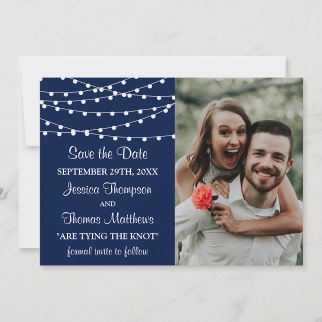The String Lights On Navy Blue Wedding Collection Save The Date (Front)