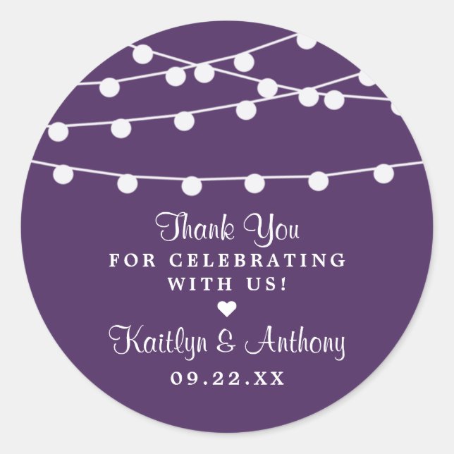 The String Lights On Purple Wedding Collection Classic Round Sticker (Front)