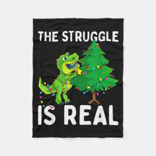 The Struggle Is Real Dinosaur & X-mas Tree Chr Fleece Blanket