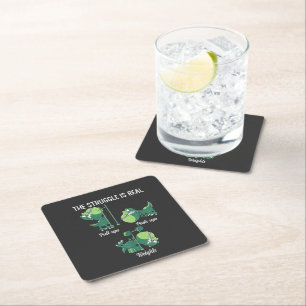 The Struggle is Real Funny Dinosaur T-Rex Gym Square Paper Coaster