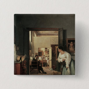 The Studio of Ingres in Rome, 1818 15 Cm Square Badge