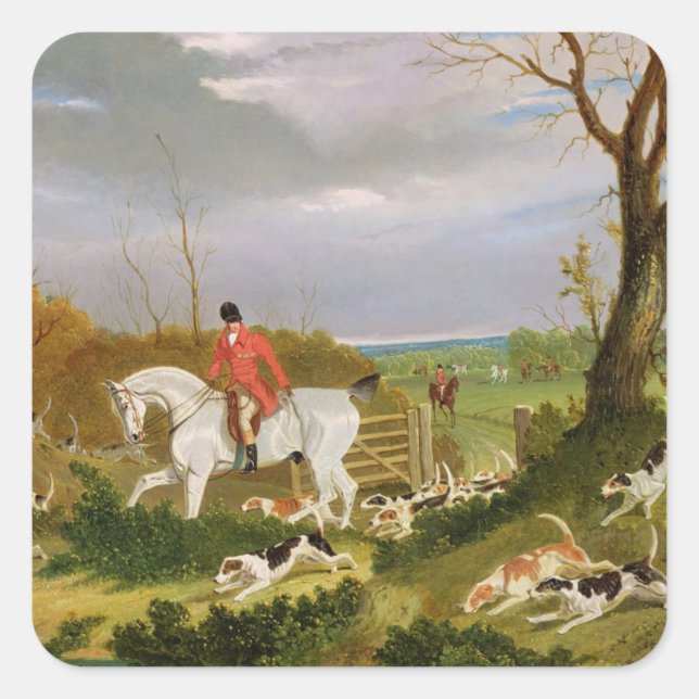 The Suffolk Hunt - Going to Cover near Herringswel Square Sticker (Front)