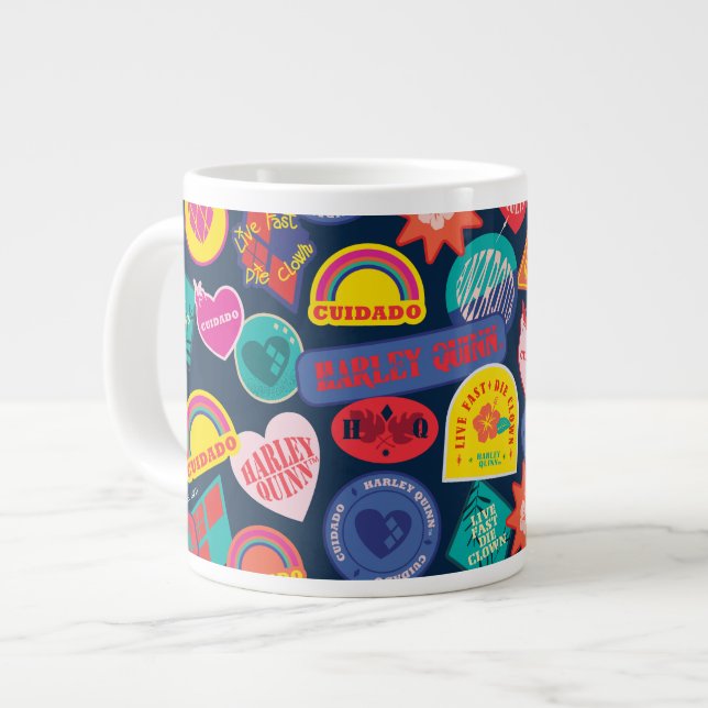 The Suicide Squad | Harley Quinn Badge Pattern Large Coffee Mug (Front Left)