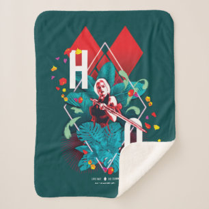 The Suicide Squad   Harley Quinn Floral Diamond Sherpa Blanket