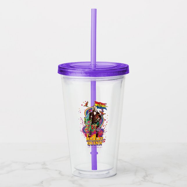 The Suicide Squad | Harley Quinn Flowers & Rainbow Acrylic Tumbler (Front)