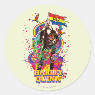 The Suicide Squad   Harley Quinn Flowers & Rainbow Classic Round Sticker