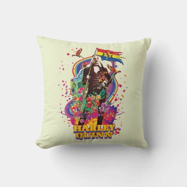 The Suicide Squad | Harley Quinn Flowers & Rainbow Cushion (Front)