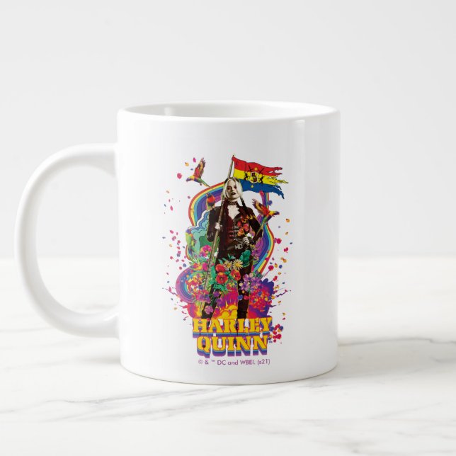 The Suicide Squad | Harley Quinn Flowers & Rainbow Large Coffee Mug (Left)