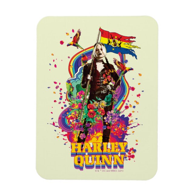 The Suicide Squad | Harley Quinn Flowers & Rainbow Magnet (Vertical)