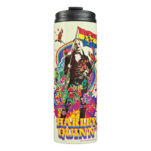 The Suicide Squad Harley Quinn Flowers & Rainbow Thermal Tumbler