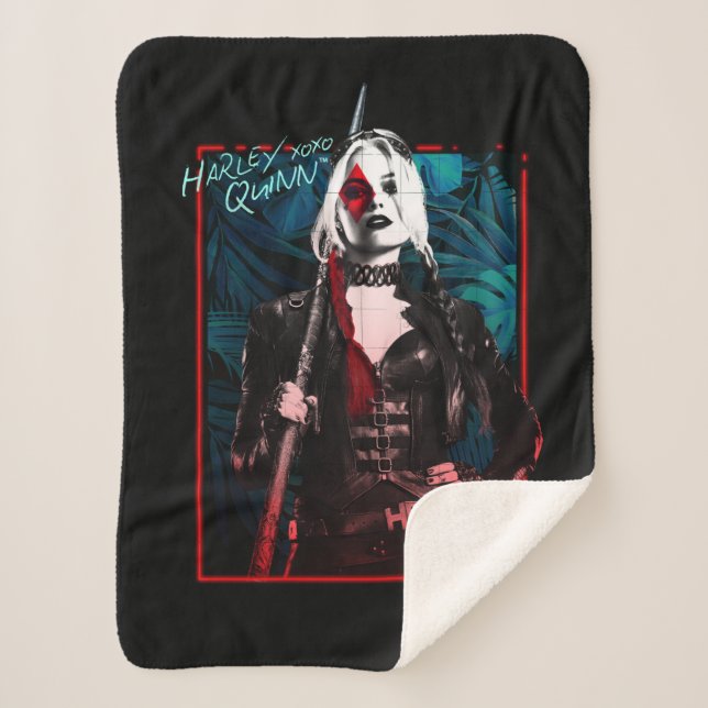 The Suicide Squad | Harley Quinn & Green Ferns Sherpa Blanket (Front)
