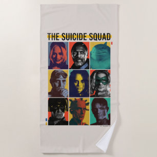 The Suicide Squad   Retro Grid With Harley Quinn Beach Towel