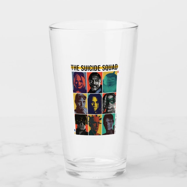 The Suicide Squad | Retro Grid With Harley Quinn Glass (Front)