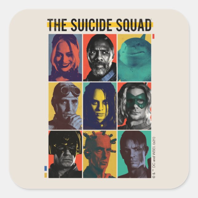 The Suicide Squad | Retro Grid With Harley Quinn Square Sticker (Front)