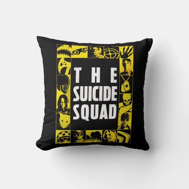 The Suicide Squad | Yellow & Black Icon Blocks Cushion (Front)