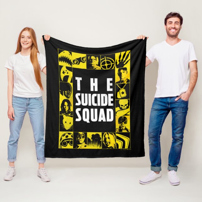 The Suicide Squad | Yellow & Black Icon Blocks Fleece Blanket (In Situ)