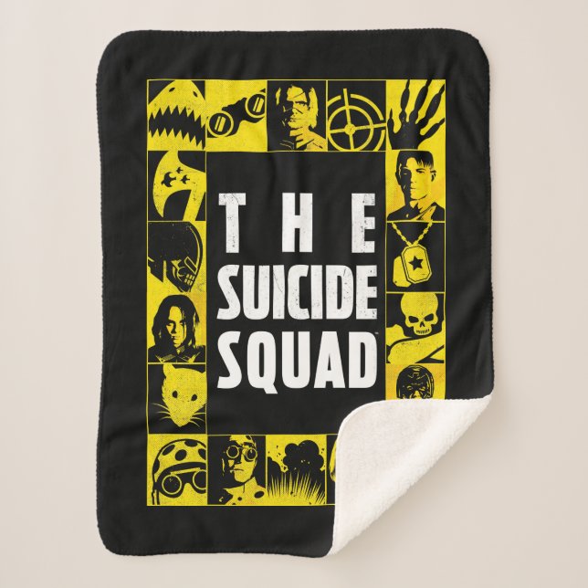 The Suicide Squad | Yellow & Black Icon Blocks Sherpa Blanket (Front)