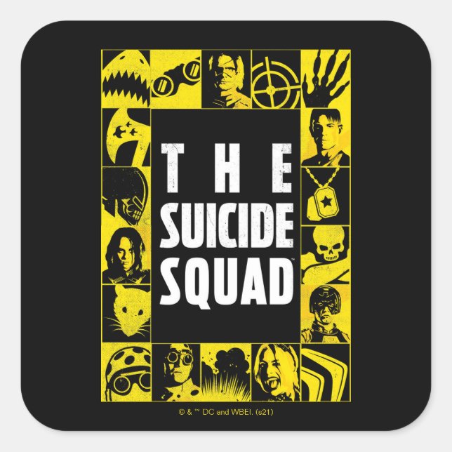 The Suicide Squad | Yellow & Black Icon Blocks Square Sticker (Front)