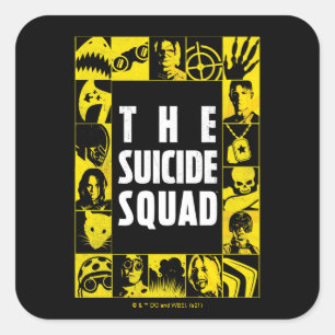 The Suicide Squad   Yellow & Black Icon Blocks Square Sticker