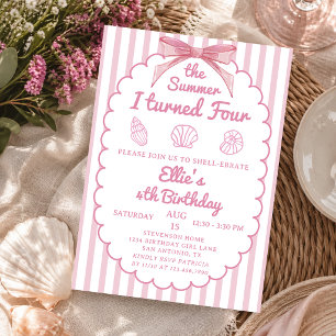 The Summer I Turned Four Coastal Pink 4th Birthday Invitation